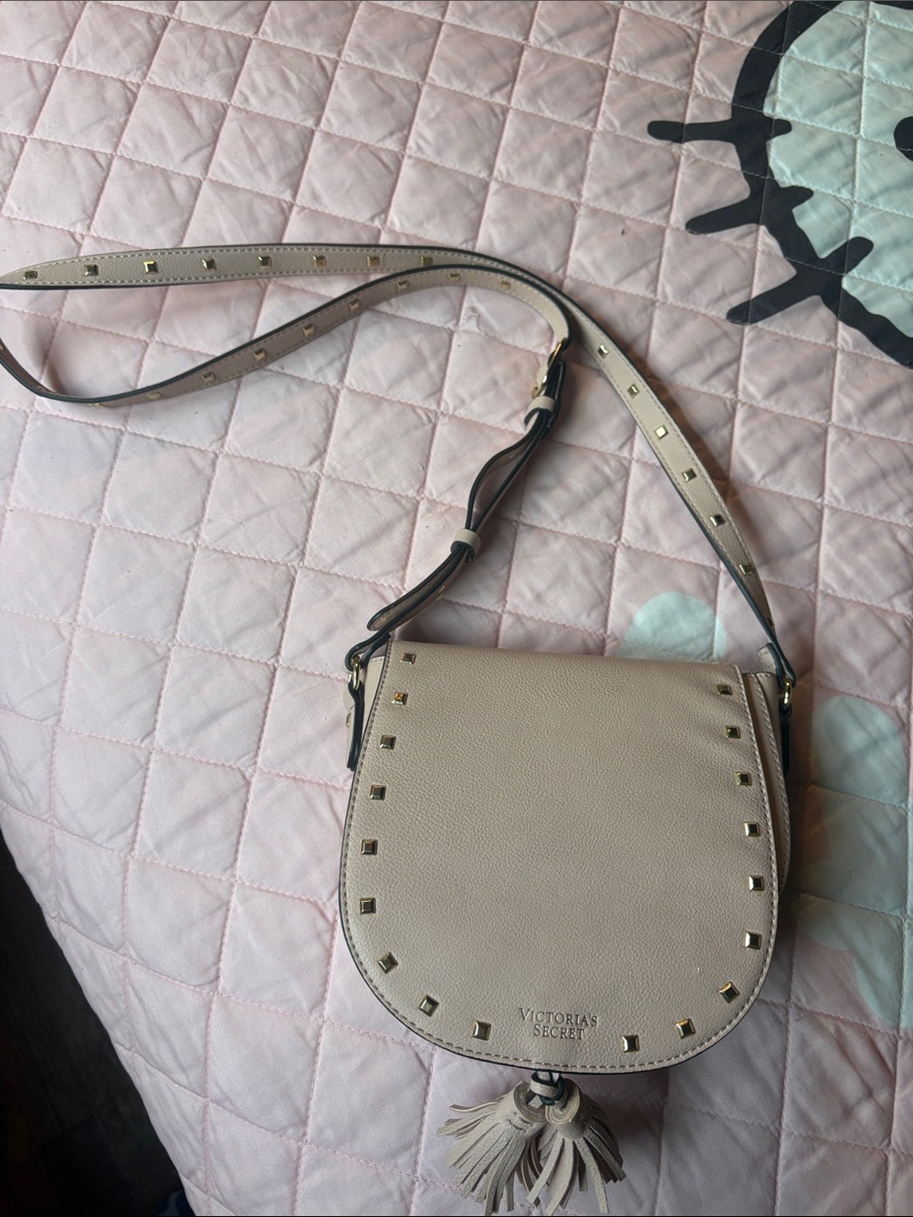Victoria's Secret Blush Pink Studded Crossbody Saddle Bag
